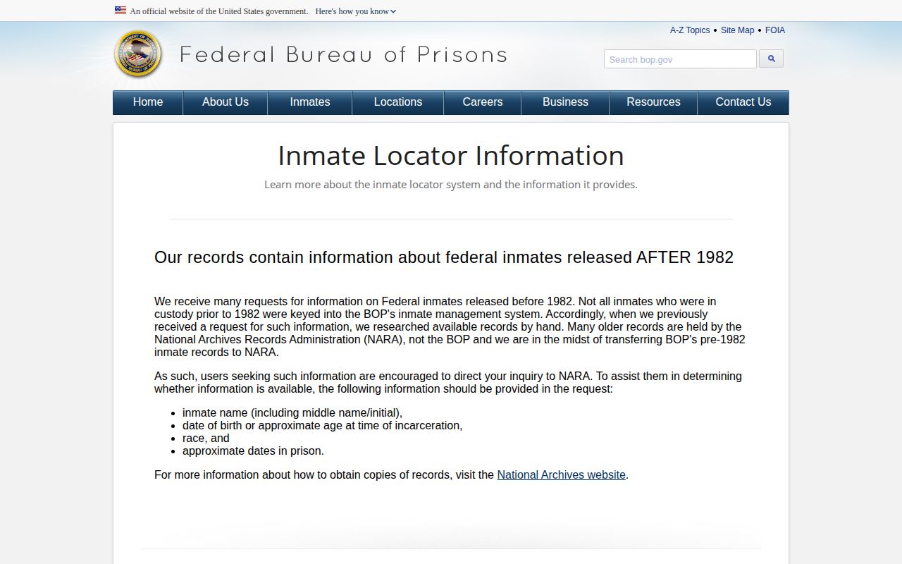 BOP release records explanation for Huerfano County federal custody checks