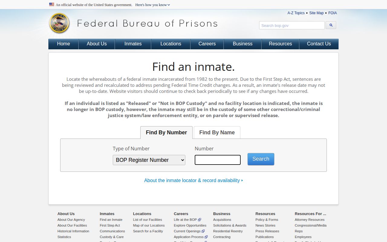 Federal BOP inmate locator for Huerfano County federal release records